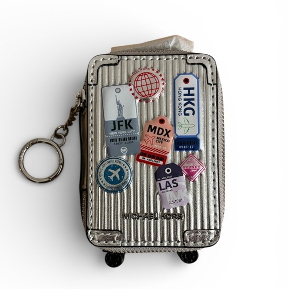 Michael Kors Silver Travel-Themed Trolley Key Fob NWT - Picture 2 of 7